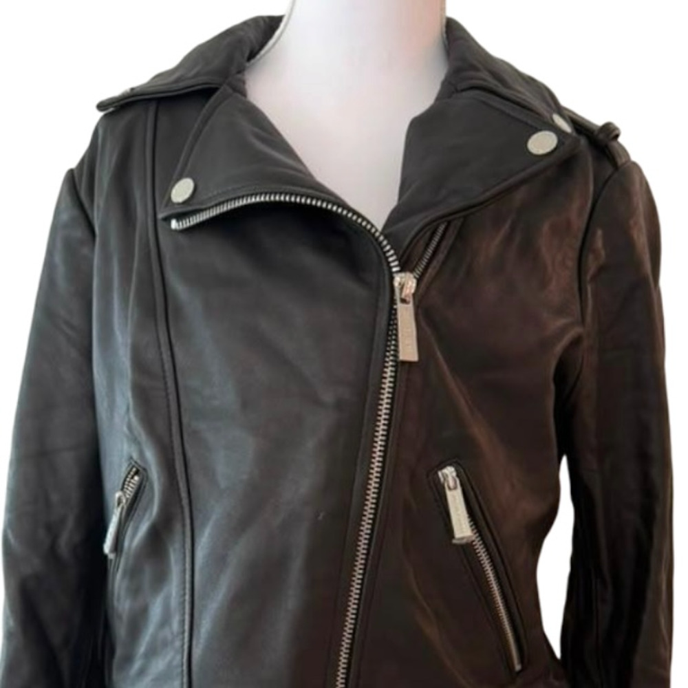 Michael Kors Black Moto Biker Zipper Pockets Asymmetrical Jacket Size Medium - Picture 4 of 10